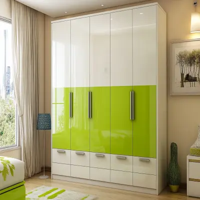 Modern 6-Door Lime Green And White Swing Wardrobe Design