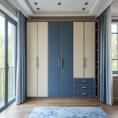Modern 4-Door Denim Suede And Irish Cream Swing Wardrobe Design
