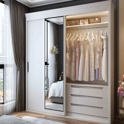 Modern White And Mirrored 2-Door Sliding Door Wardrobe Design