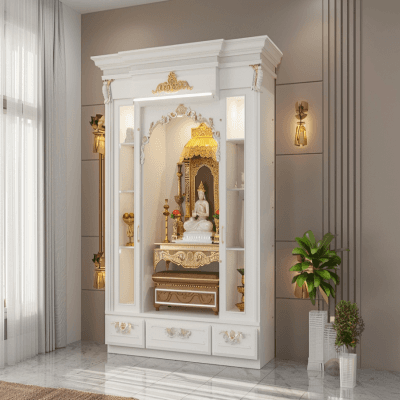 Contemporary Floor-Mounted White Pooja Unit Design