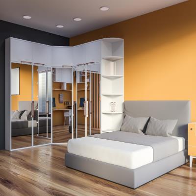 Hinged White Corner Wardrobe with Mirror