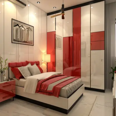 Modern 4-Door Swing Wardrobe Design In Poppy And White Tones