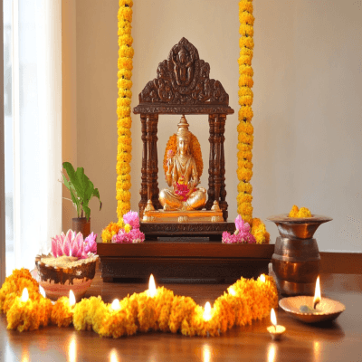 Modern Style Compact Sized Pooja Room Design