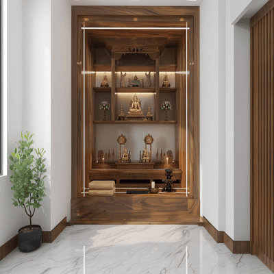 Modern Floor-Mounted Wooden Pooja Room Design