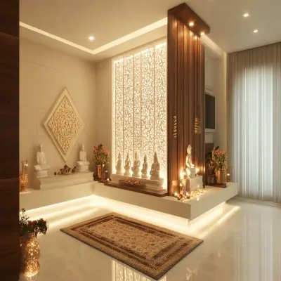 Contemporary Floor-Mounted Pooja Unit Design in White and Walnut Finish