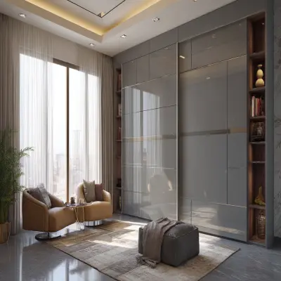 Modern 2-Door High-Gloss Grey Wardrobe Design with Vertical Storage