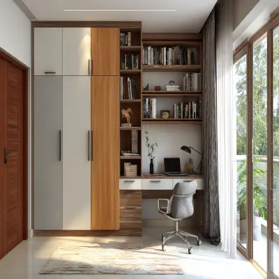 Modern 3-Door Swing Wardrobe Design with Integrated Study Table